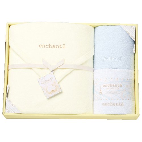 アンシャンテ コットンライフ 綿毛布セット(綿毛布・フェイスタオル2P) 33950・ブルー 6531al