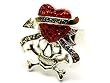 Skull with Red Crystal Studs - Skull Heart Ring