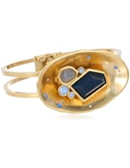 T Tahari "Night Sky" Blue and Gold Hinged Cuff Bracelet, 6.5"