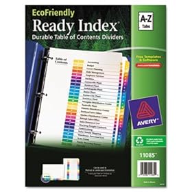 EcoFriendly Ready Index Table of Contents Divider, Multicolor A-Z, 11 x 8-1/2