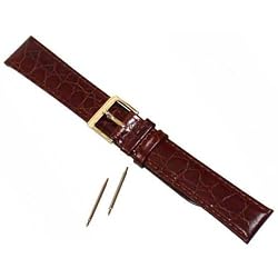 Long Crocodile Grain Brown Leather Watch Band 18mm