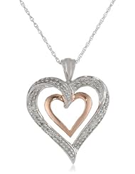18k Rose Gold Plated 10k White Gold Diamond Heart Pendant Necklace (1/5 cttw, I-J Color, I3 Clarity), 18"