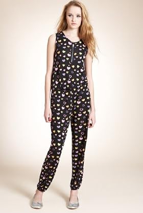 Girls' Limited Scoop Neck Heart Print Jumpsuit