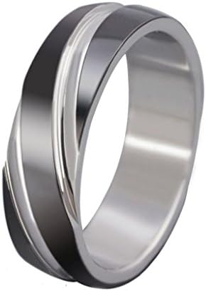 MoAndy Jewelry Stainless Steel Twill Men's Rings,Black/White,US Size 7(6MM)
