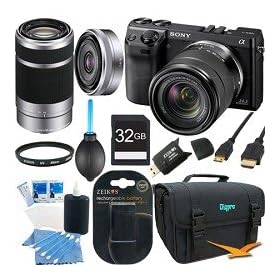 Sony NEX7K/B NEX-7 24.3 MP Black Camera 32GB Bundle w/ 18-55mm, 55-210mm & 16mm lens