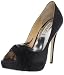 Badgley Mischka Women's Ginnie Peep-Toe Pump,Black Satin,8.5 M US