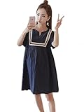 【TPGROWIN】 マタニティ ウェア ワンピース Vネック エレガント ボヘミアン風 妊婦服 Aライン 産前 産後 全3色 (Free, ネイビー)