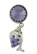 Non-Piercing Belly Button Ring Surgical Steel w/ Swarovski CZ Crystal Set - Dolphin Dangle - Tanzanite