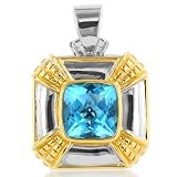 Sterling Silver/18K Gold Blue Topaz Square Pendant