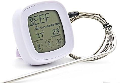 BBQ Oven Touch Screen Thermometer Probe Digital Kitchen Meat Thermometer Countdown Time - White