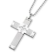 Brushed and Polished Stainless Steel Cross Necklace on 24 Inch Bead Chain
