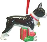 Cute Christmas Holiday Boston Terrier Dog Ornament Statue Figurine