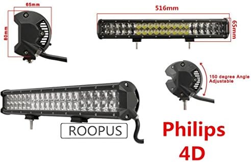 ROOPUS 20.3 Inch 4D 126W Philips Led Chips Work Light Bar Flood Spot Combo Beam Reflector ATV SUV UTE