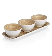3 Spun Bamboo Dip Bowls & Tray Set