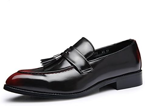 Tidog Vintage set foot pointed shoes men's casual shoes leather shoes wedding shoes (9, red)