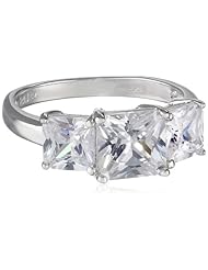 Platinum Plated Sterling Silver Princess-Cut Simulated Diamond Yesterday, Today, Tomorrow 3-Stone Ring