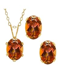 3.50 Ct Oval Ecstasy Mystic Topaz Gold Plated Silver Pendant Earrings Set