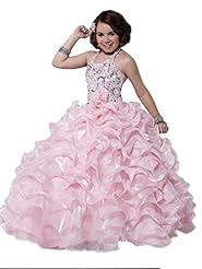 Girls Organza  Floor Length Lace Crystal Sequined Crystals Halter  Ball Gown Flower-Girl Dress/Pageant Dress 