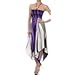 Swirl Design Satin Feel Beaded Halter Smocked Bodice Handkerchief Hem Dress
