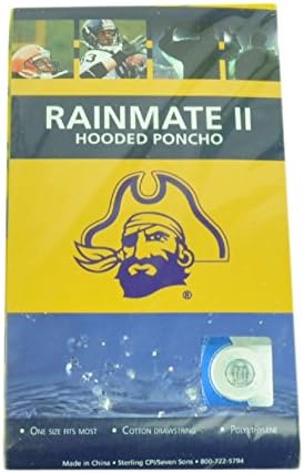 NCAA East Carolina Pirates Hooded Poncho Rain Weather Storm Yellow Adult One Fit