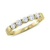 5 Stone Diamond Ring in 14k Yellow Gold Wedding Band (G, SI1-SI2, 0.55 cttw) Certificate of Authenticity