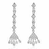 Celebrity Long Chandelier Circle Geometric Simulated Diamond CZ Silver Earrings
