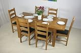 5ft Oxford dining room extending solid oak dining table with 6 Oxford oak framed leather seated chairs furniture set