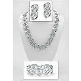 Silver Tone Necklace, Bracelet and Pierced Earring Jewelry Set