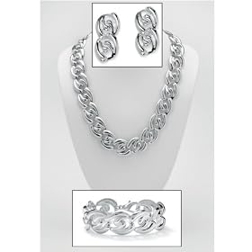 Silver Tone Necklace, Bracelet and Pierced Earring Jewelry Set