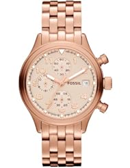 Fossil Womens JR1435 Compass Chronograph Rose Gold Tone Stainless Steel Watch