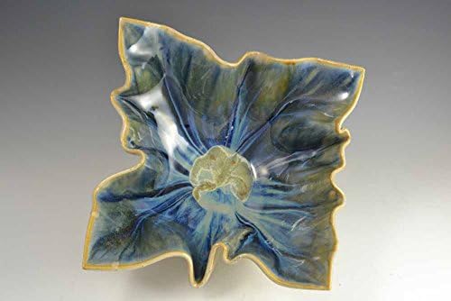 Ceramic, Shades of Blue, Green &amp; Beige Wavy edge square bowl, Pottery