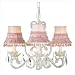 Fabric Skirts - Three Light Beaded Crystal Chandelier with Pink Skirt Dangle Shade in White