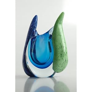 X736 Handblown Art Glass Blue Sommerso Vase