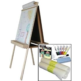 "Beka Double-Sided Easel-and-Supplies Combo #1, Marker Board and Chalkboard Surfaces, Top Paper Holder, Wood Trays"