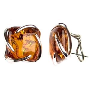 High Quality Honey Amber and Sterling Silver Universe Earrings