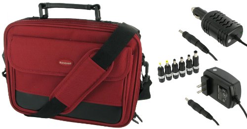 rooCase 3n1 Combo - Samsung NC10-11GP 10.2-Inch Netbook Carrying Bag Case with 12v Car and AC Adapter Wall Charger - Red / Black Classic Series