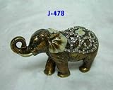Amber Enamel With Crystal Accents Elephant 2in H Jewelry Trinket Box