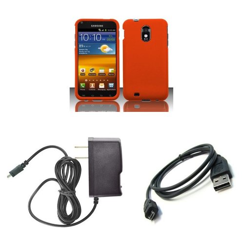Samsung Galaxy S II Epic 4G Touch (Sprint) Premium Combo Pack - Halloween Orange Rubberized Shield Hard Case Cover + Atom LED Keychain Light + Micro USB Data Cable + Wall Charger