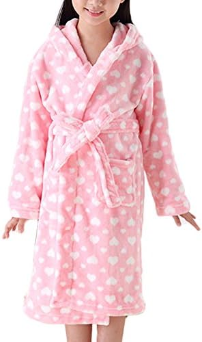 Roseate Girl's Plush Robe Soft Fleece Bathrobe Hooded with Pockets Cute Pink 6