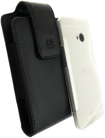 CASE123 MPS XXL Premium Large Oversized Genuine Leather Swivel Belt Clip Holster for HTC One M7 (with Soft S-Line Grip TPU Cover - Clear)