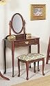 Traditional Cherry Finish Wood Vanity Table, Mirror & Stool/Bench Set