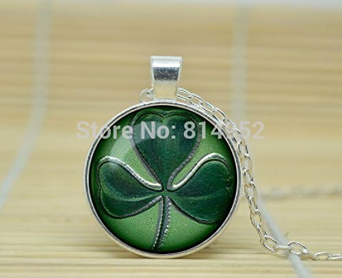 VintaStore Art Glass Necklace Shamrock Clover Pendant Lucky Charm Irish St. Patrick'S Day Jewelry Green Necklace A1475