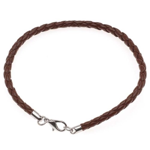 Faux Leather Brown Braided Bracelet With Lobster Clasp Fits Pandora 5mm / 8.5 Inch