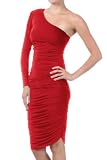 Women's Designer Stretch One-Sleeve Fitted Ruffled Cocktail Mini Dress