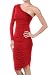 Women's Designer Stretch One-Sleeve Fitted Ruffled Cocktail Mini Dress