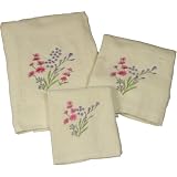 Beige Embriodered Floral Meadow Towel Set - Bath Towel, Hand Towel, Wash Cloth by Beatrice Home Fashions