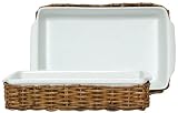 Woven Rattan Rectangle Basket With White Ceramic Casserole Liner 16.5L x 10W x 4H