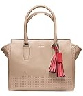 COACH Legacy Perforated Leather Medium Candace Carryall Satchel, Bisque/Hibiscus