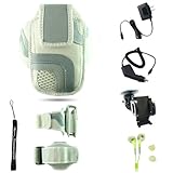 White Adjustable Deluxe Sportband / Workout Armband with Adaptable Neck Str ....