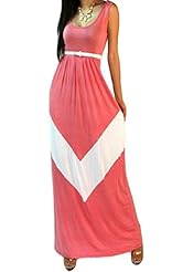 Belted Illusion Chevron Print Sleeveless Full Length Polyester Maxi Dress 
